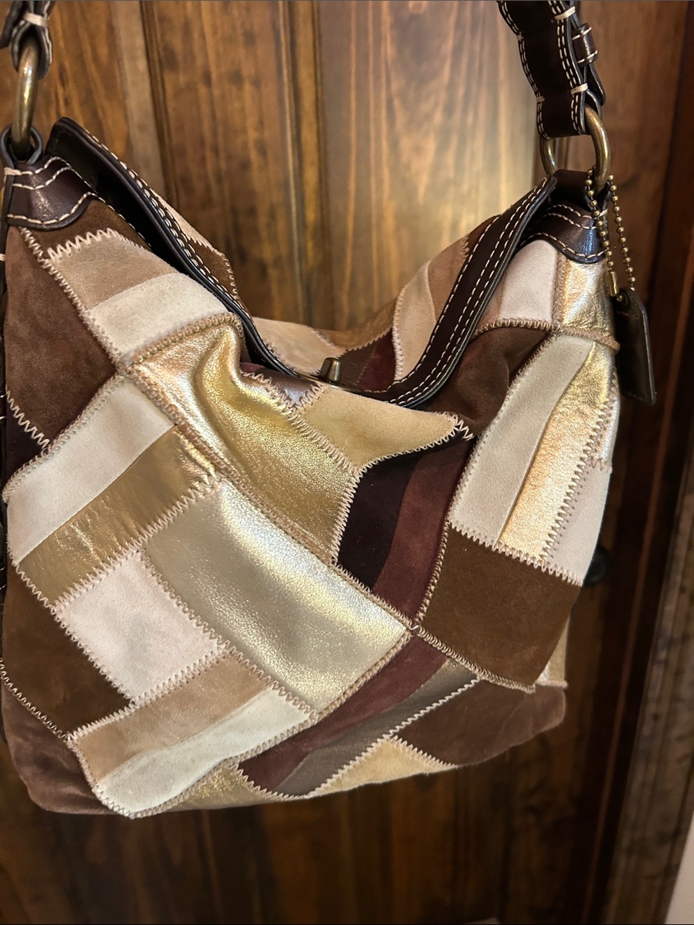 Coach Patchwork Hobo Bag - Brown, Gold & Cream - Picture 3 of 13